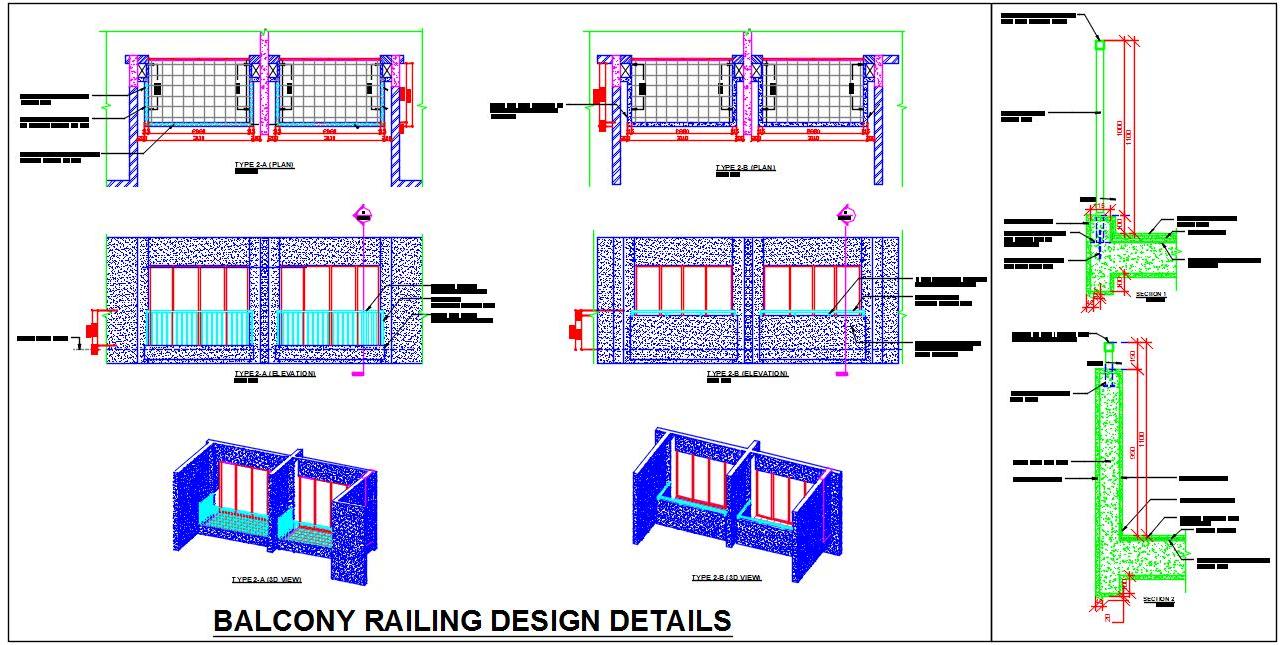 Balcony Railing CAD Design- MS Pipe & Wooden Handrail